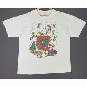 Vintage Y2K Snoopy Peanuts White Tee Christmas TV Cartoon Movie Promo XL Santa